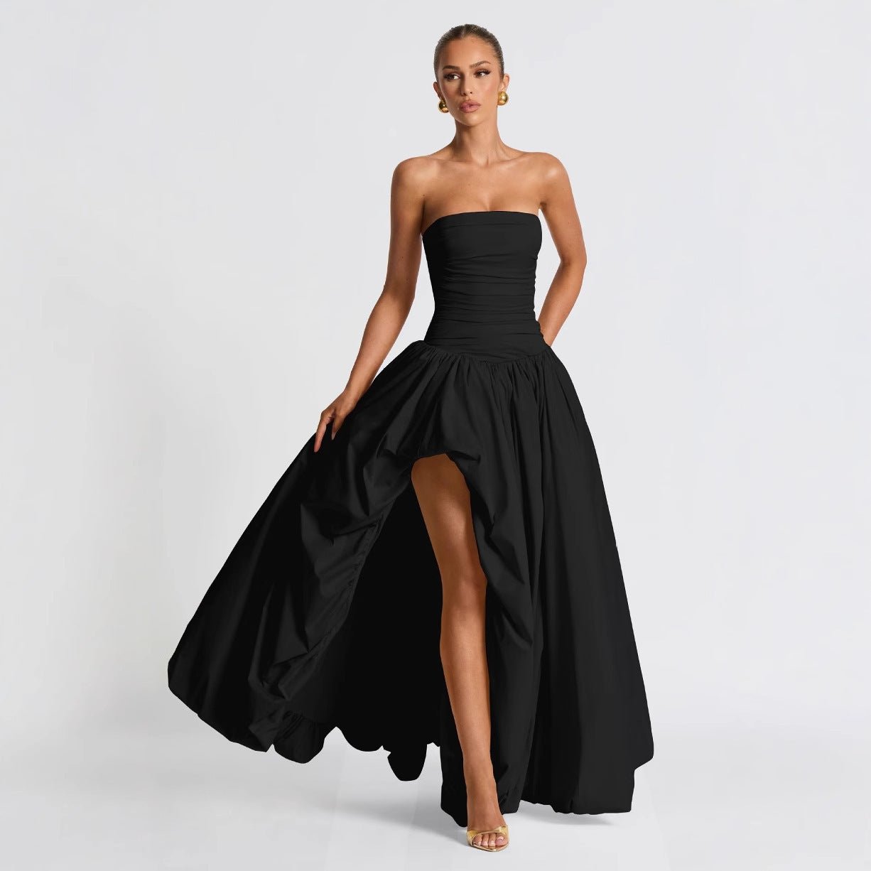 Women's Fashion Temperament Pure Color Sling Dress