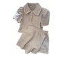 Short-sleeve Collared Sports Top And Shorts Two-piece Set