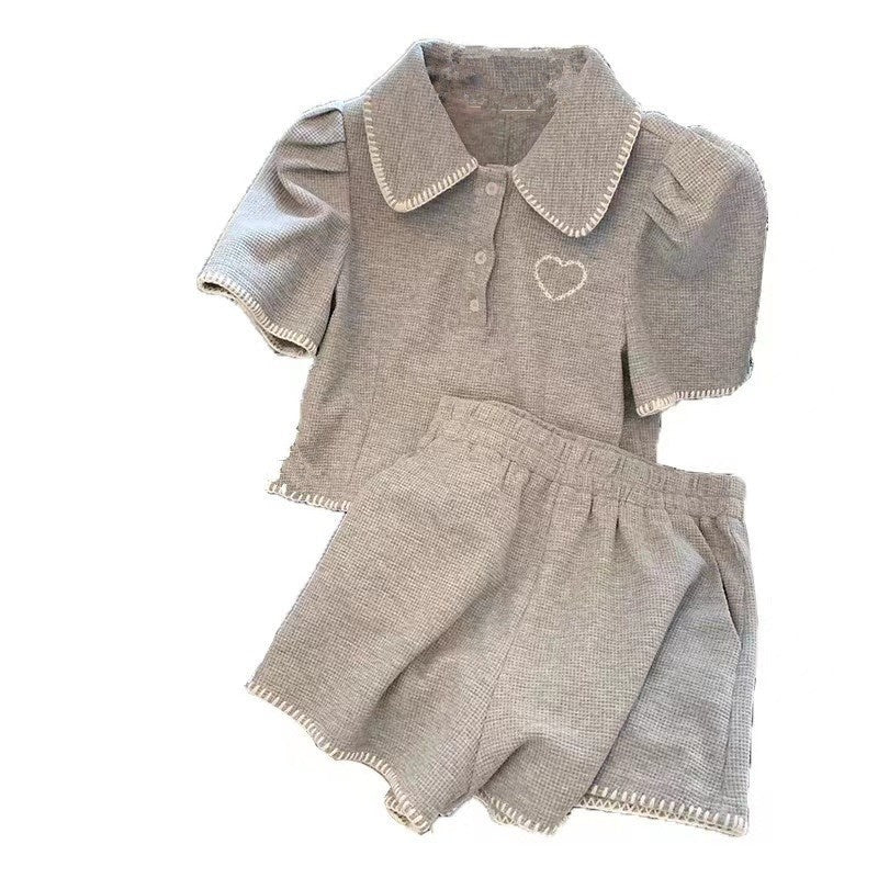 Short-sleeve Collared Sports Top And Shorts Two-piece Set