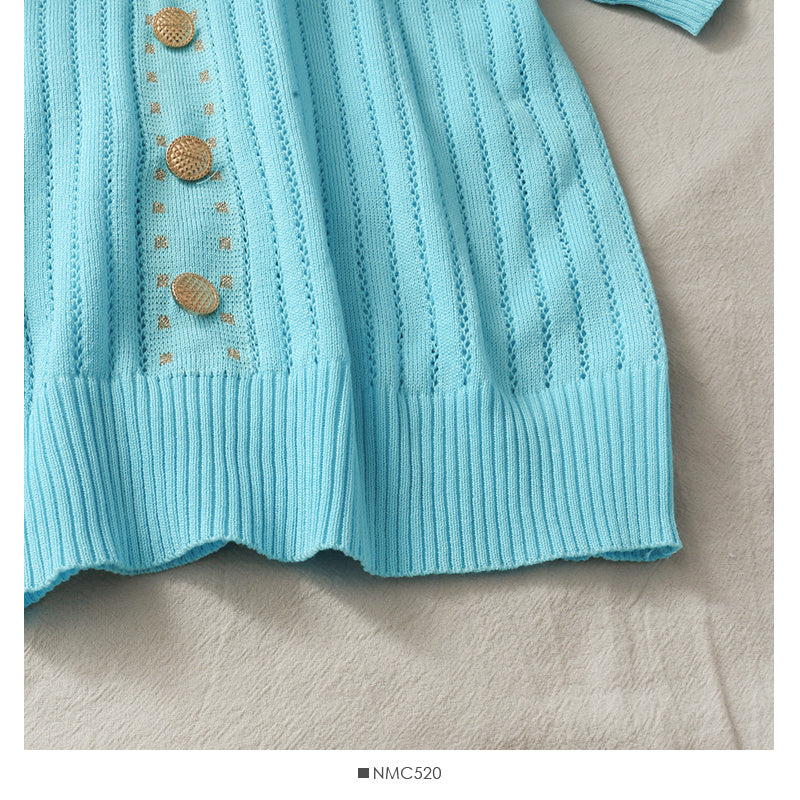 Hong Kong Style Polo Collar Single-breasted Golden Dot Slim Top Women