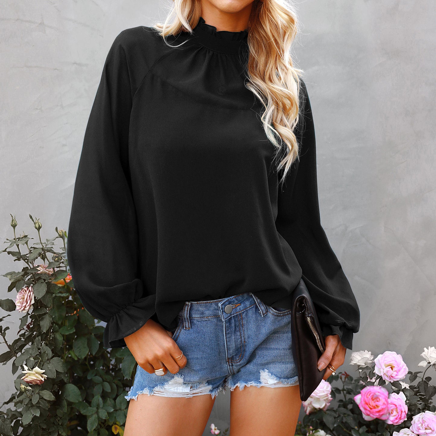 Women's Spring New Chiffon Top Solid Color Loose Pullover Long Sleeve T-shirt