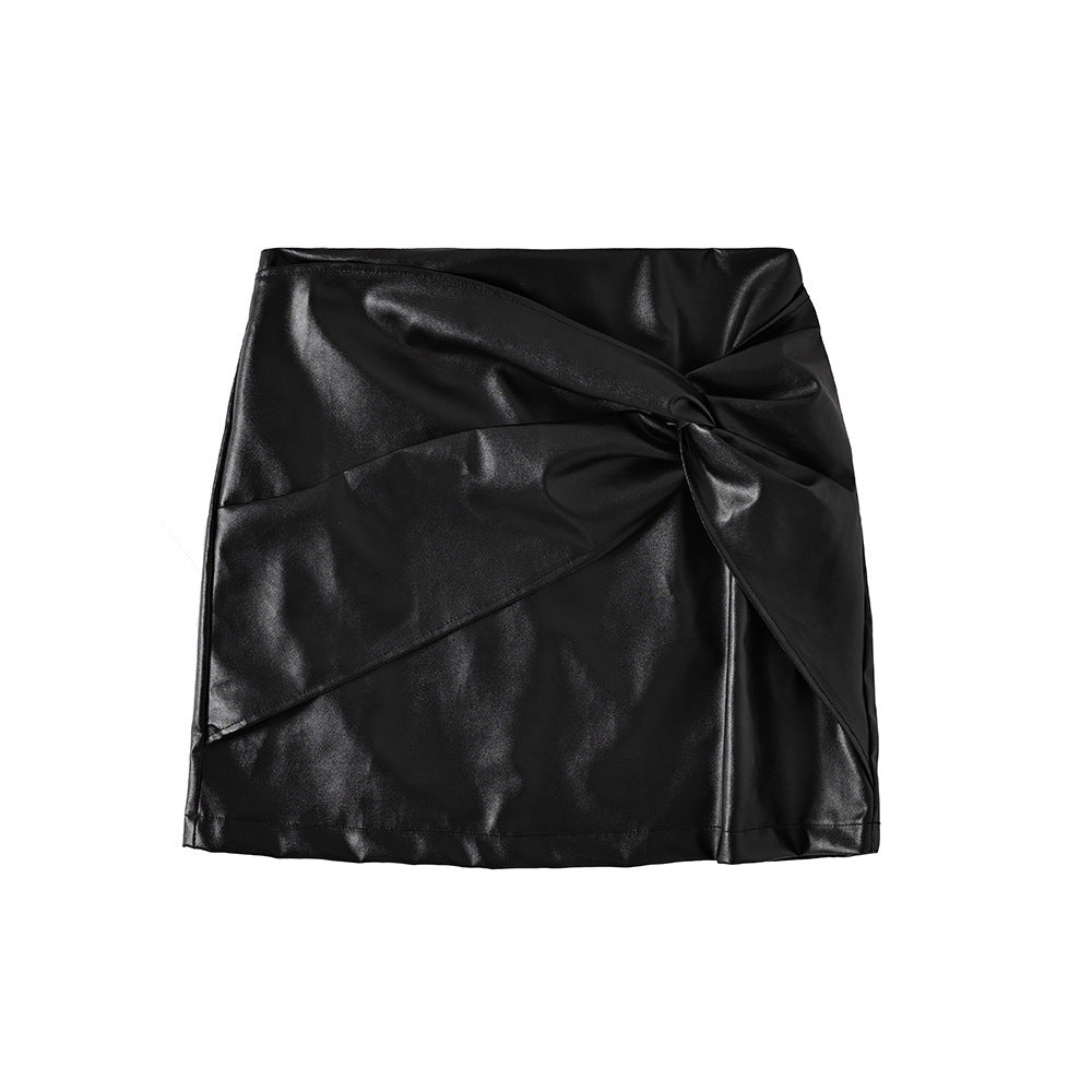 Jupe polyvalente décontractée taille haute en cuir PU pour femme