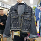 Heavy Industry Handmade Rivet Nail Drill Fashion Short Denim Jacket