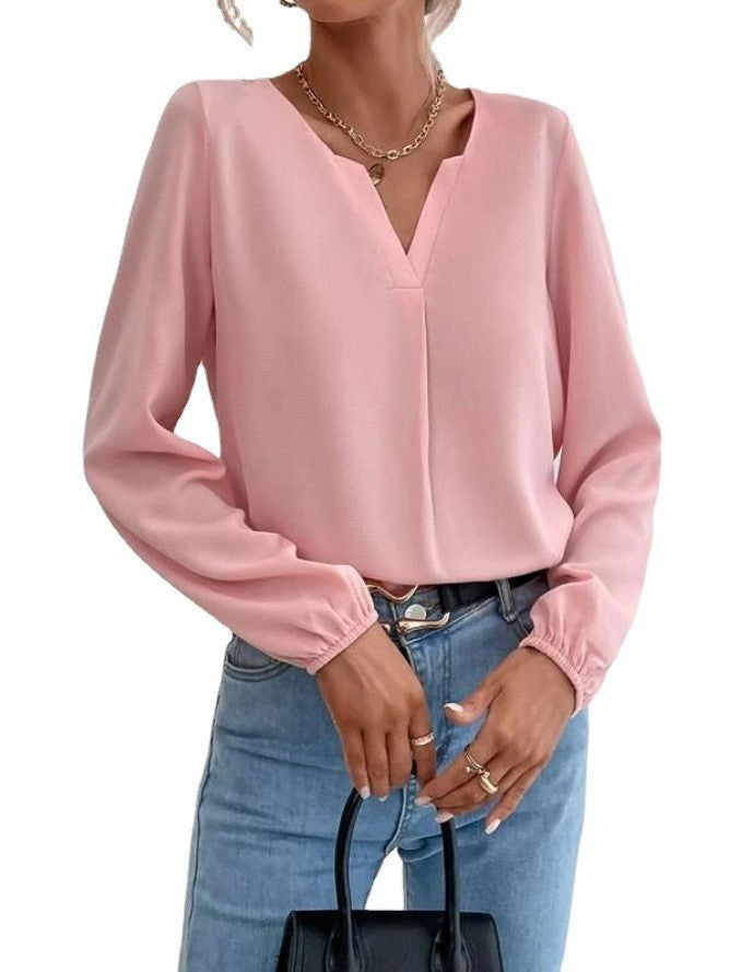 Loose Pullover Chiffon Temperament Commuter Solid Color Long-sleeved Bottoming Shirt
