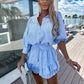 Tenue décontractée à manches longues avec chemise rayée, jupe et short