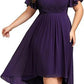 Banquet Evening Dress A- Line V-neck Chiffon Short Sleeve Knee-length Plus Size
