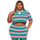 Women's Cropped Striped Shirt Collar Suit
