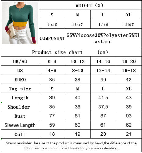 Slim Fit O-neck Short Stitching Long Sleeve T-shirt