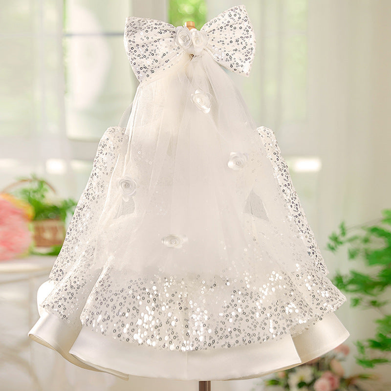 Bow Long Sleeve Puffy Girls Costume For Piano Performance