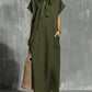 V-neck Lace-up Short-sleeve Solid-color Loose Casual Dress