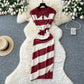 Niche Vintage-style Fashion Polo-neck Short-sleeve Contrast-striped Knit Dress