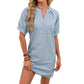 Women's Solid-Color Casual V-Neck Lace-Up Dress