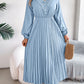 Women's V-neck Lace Cinched Pleated Long Dress