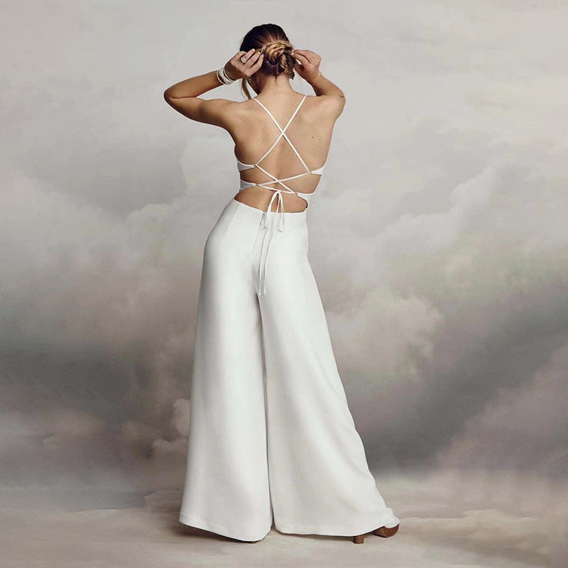 Sleeveless V-neck Brace Skinny Sheath Backless Jumpsuit