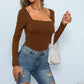 Tight Off-neck Sunken Stripe Knitted Jumpsuit
