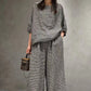Half Sleeve Linen Plaid Round Neck T-shirt Wide Leg Pants