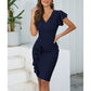 V-neck Pleated Elegant Office Lady Sheath Skirt Dress