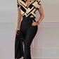 Ensemble haut et pantalon imprimé à manches volantées et ceinture, couleur unie