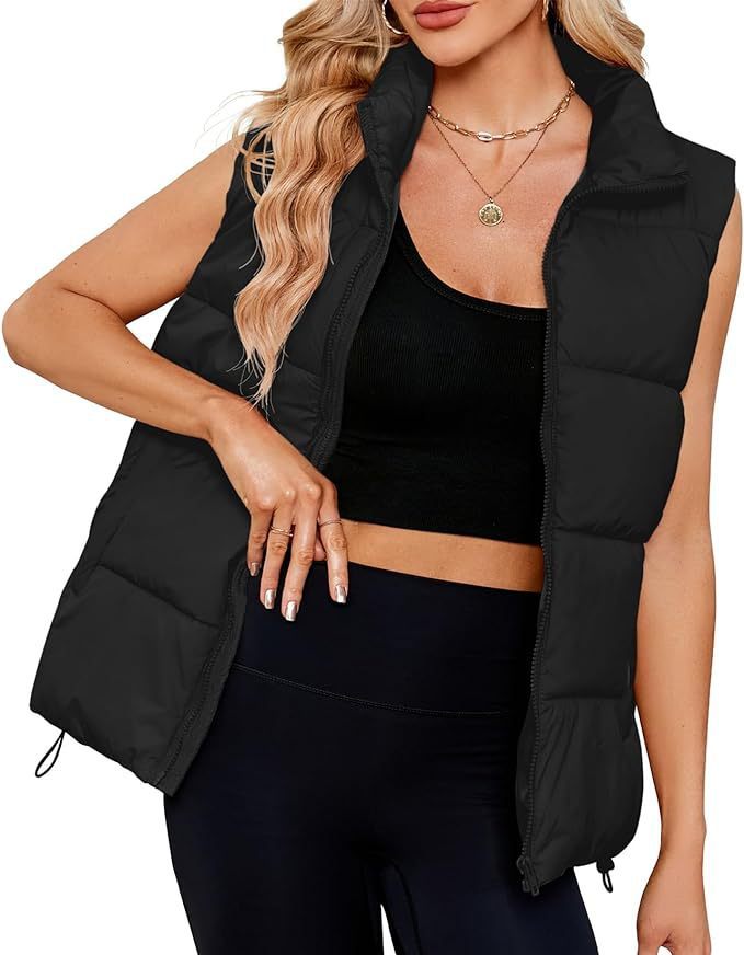 Gilet sans manches en coton rembourré thermique à col montant pour femme