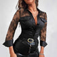 Lace Stitching PU Leather Shirt For Women