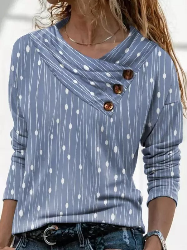 Women's Irregular Collar Printed Long Sleeve Top