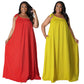Plus-size Women's Sexy Backless Solid-color Printed One-shoulder Halter Dress