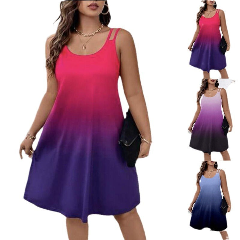 Women's Round Neck Gradient Printing Casual Camisole Dress