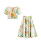 French Retro Floral Small Floral Vacation Style Printed Two-piece Suit