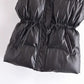 Fashion All-match Drawstring Waist Slimming Faux Leather Waistcoat Cotton Jacket
