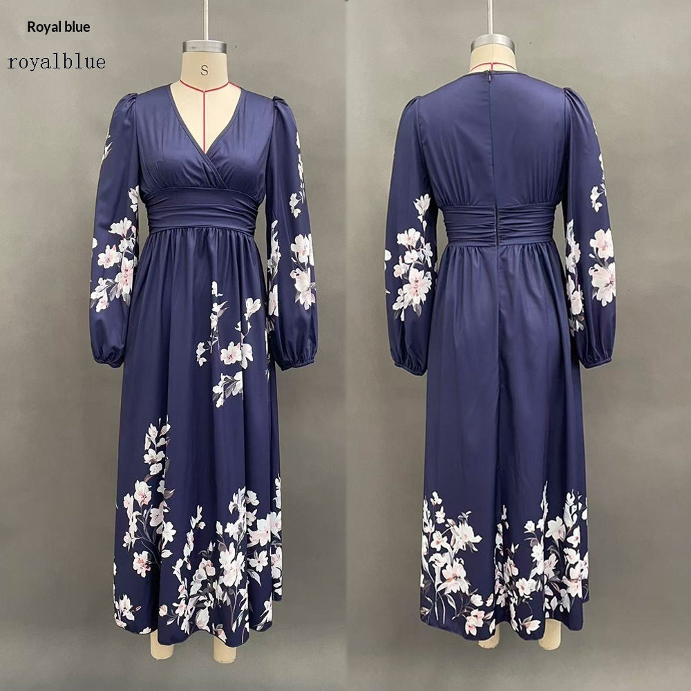 Womens Spring Chiffon Long-Sleeve Pleated Dress