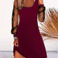 Fashion U-collar Mesh Stitching Long Sleeves Dress