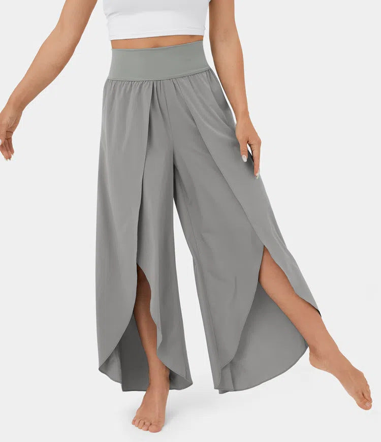 Pantalon de yoga ample fendu, taille haute, élastique, jambes larges, mode femme, vêtements polyvalents