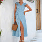 Robe fendue à lacets et manches évasées à volants
