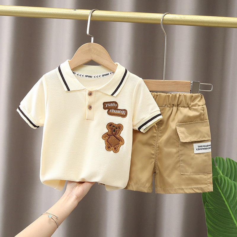 Ensemble deux pièces pour garçon, tenue d'été tendance, chemise à manches courtes, motif dessin animé