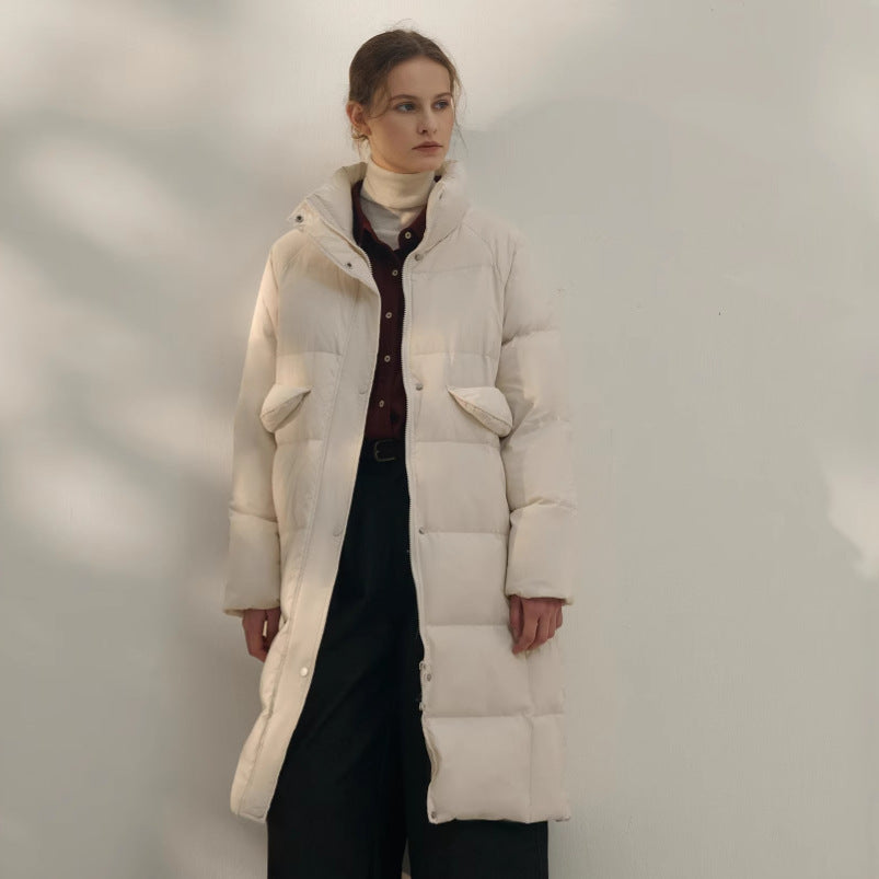 Manteau long et chaud en duvet de canard blanc jusqu'au genou