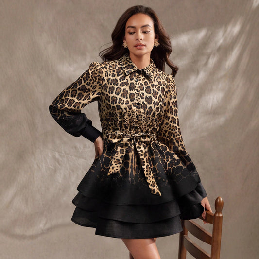 Elegant And Stylish Leopard-print Gradient Dress