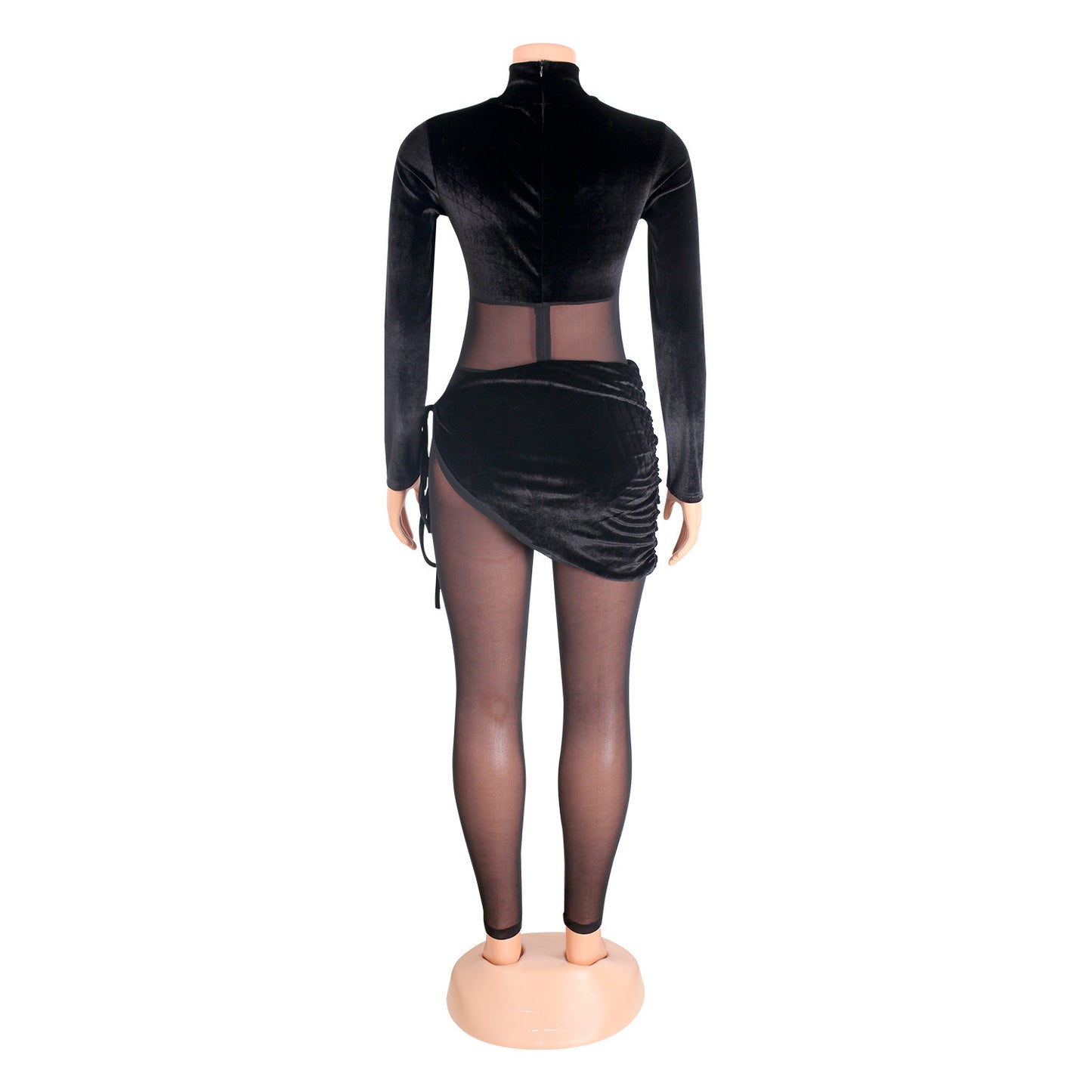 Mesh Velvet Stitching Solid Color Jumpsuit