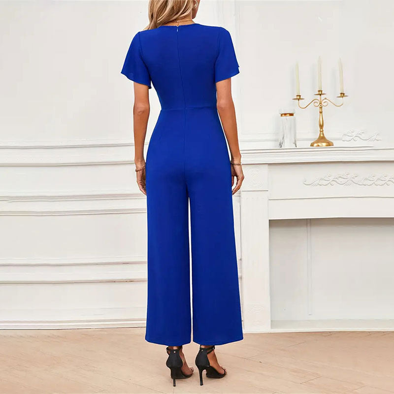 Lotus Leaf Flounced Sleeve Top Plus Straight-leg Pants Two-piece Set