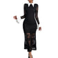 Elegant Lace Long Sleeve Lapel Color Matching Temperament Dress