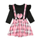 Love Long-sleeved Blouse Plaid Suspender Skirt Two-piece Children's Wear