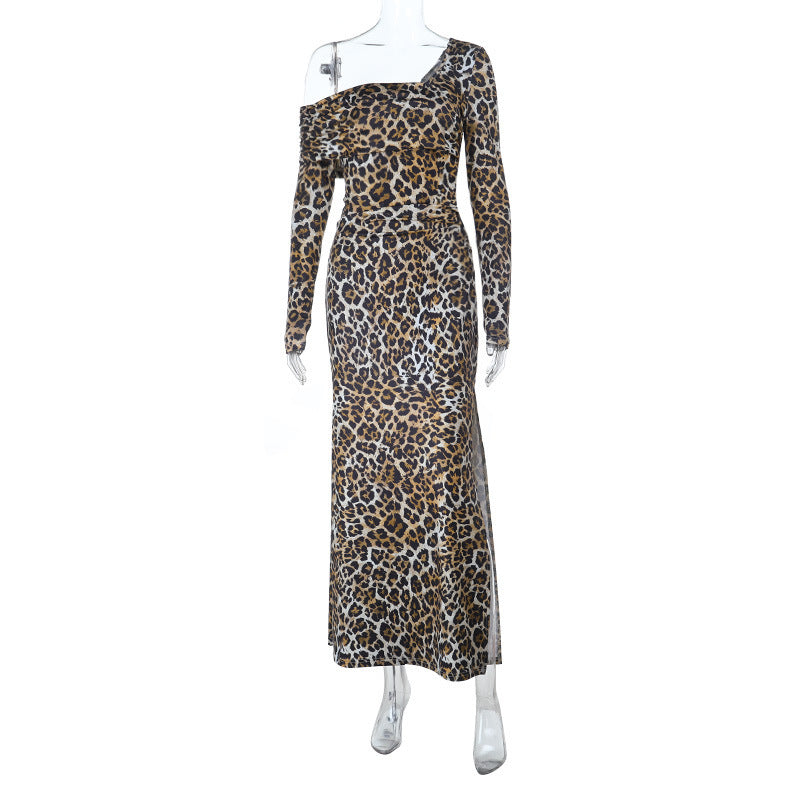 New Square Neck Leopard Print Elegant Slim-fit Dress