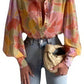 Long Sleeve Lapel Cardigan Single-breasted Solid Color Half-length Lantern Sleeve Temperament Commute Red Shirt