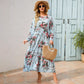 Womens Versatile Round-neck Floral Chiffon Dress
