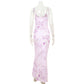 Elegant V-neck Slim-fit Printed Purple Dress Women