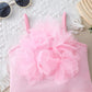 Solid Color Three-dimensional Flower Hanging Shoulder Clothes Fashion Shorts Two Pieces
