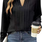 Temperament Commute Long Sleeve Solid Color Sweet Top Women's V-neck Design