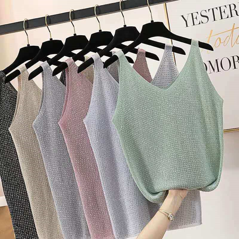 Camisole d'été en soie glacée pour femme, nouvelle chemise sans manches en tricot fin