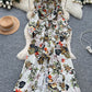 French-style Retro Elegant Single-Breasted Lace-Up Waist Floral Print Dress For Women