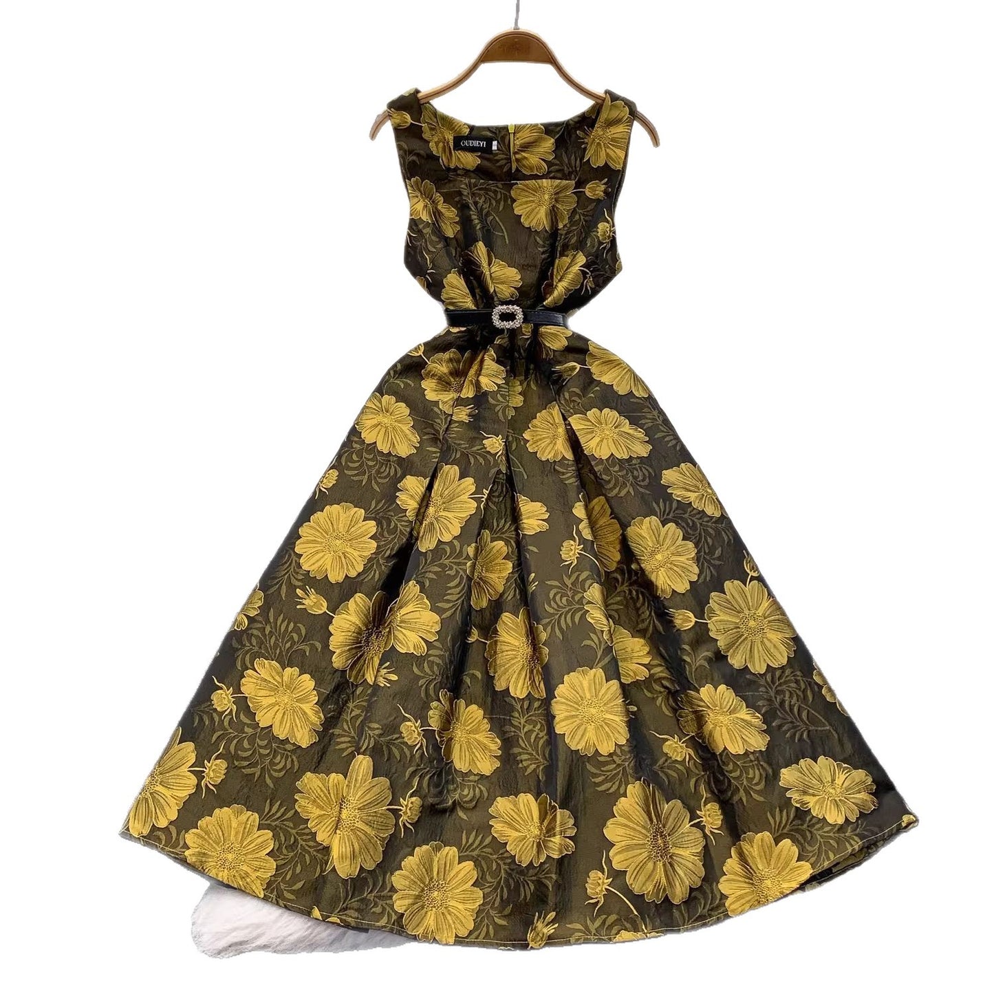 Stylish High-End Jacquard Square-Neck Sleeveless Dress For Women