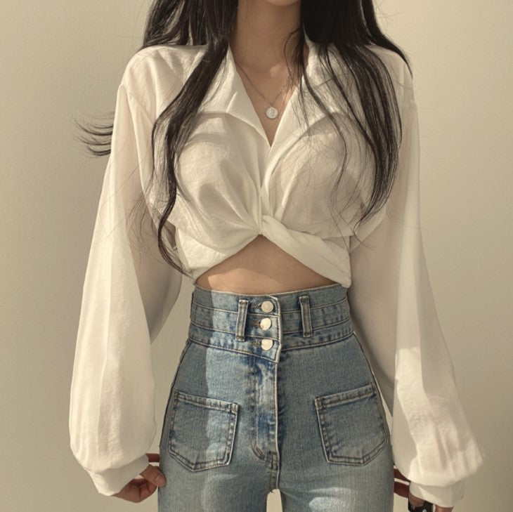 Women's Back Ties Bow Short Shirt